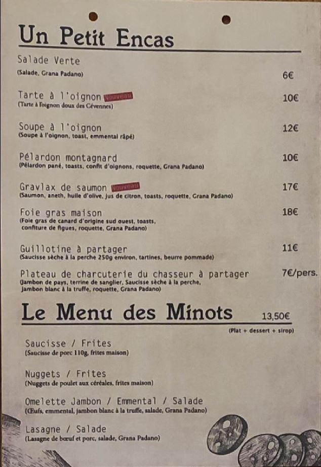 menu des minots