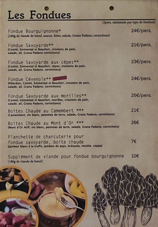 menu des minots